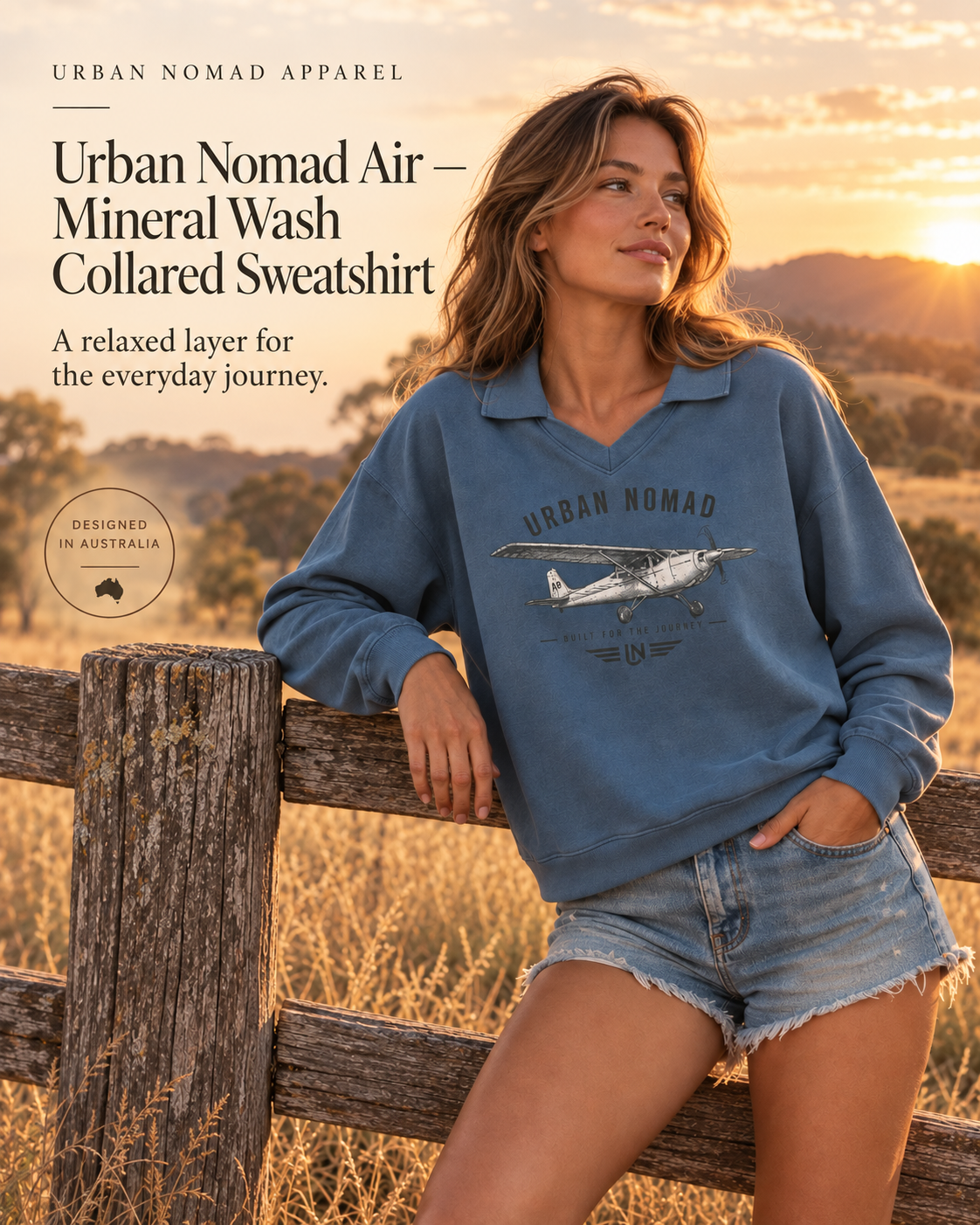 Urban Nomad Air — Mineral Wash Collared Sweatshirt