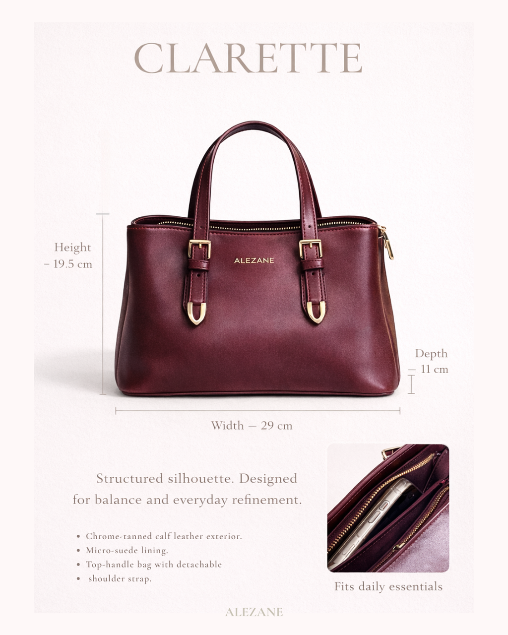 Clarette Merlot Founders Edition | Alezane Leather Handbag