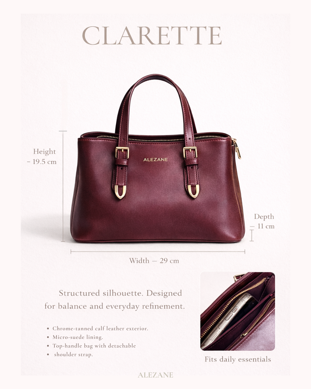 Clarette Merlot Founders Edition | Alezane Leather Handbag